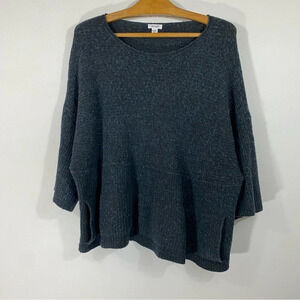 Purejil Gray Wool Linen Blend 3/4 Sleeve Knit Sweater
